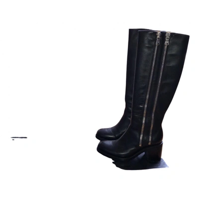 Pre-owned Free Lance Leather Riding Boots In Black