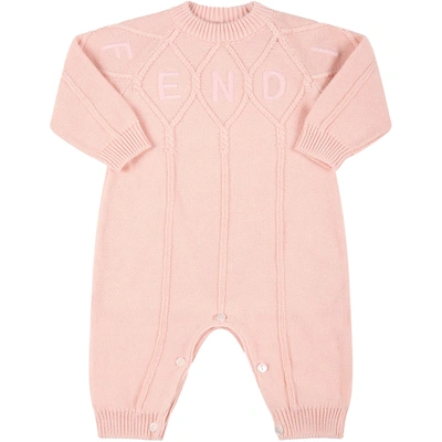 Fendi Pink Babygrow For Baby Girl With Logo
