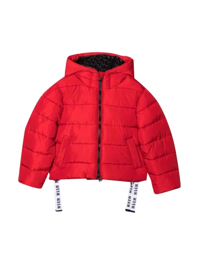 Msgm Logo-embroidered Puffer Jacket In Rosso