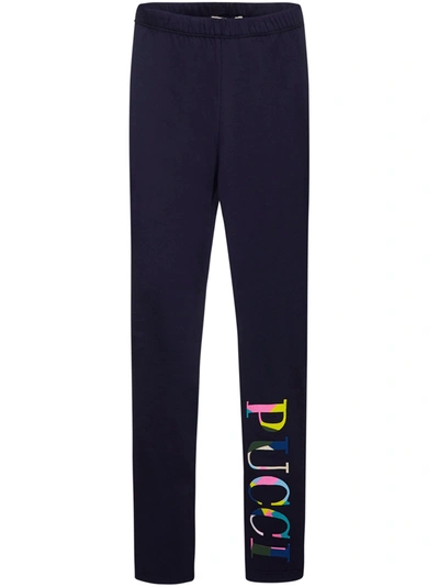 Emilio Pucci Kids' Cotton Jersey Leggings W/ Logo In Navy
