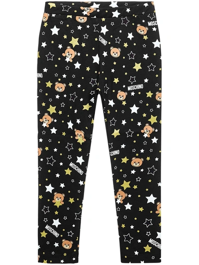 Moschino Babies' Black Leggings With Bears And Stars Print