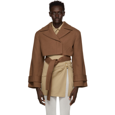 Jacquemus La Veste Picchu Cropped Wool Jacket In Brown