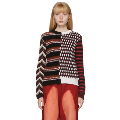 Marni Jacquard Knit-paneled Striped Knitted Jumper In Red