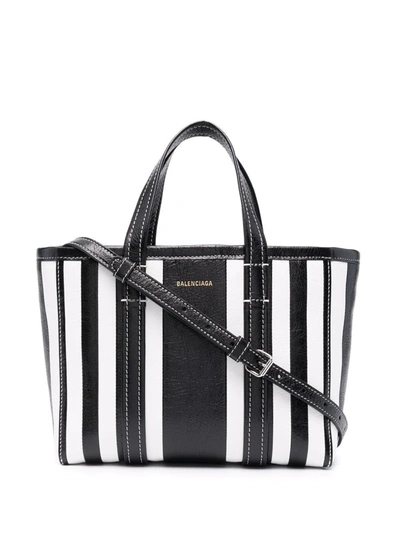 Balenciaga Barbes East-west Small Striped Leather Tote In Black