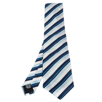 Pre-owned Boss By Hugo Boss Blue Diagonal Striped Silk Traditional Tie