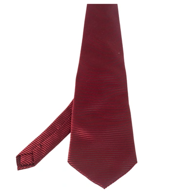 Pre-owned Giorgio Armani Vintage Red Striped Jacquard Silk Traditional Tie