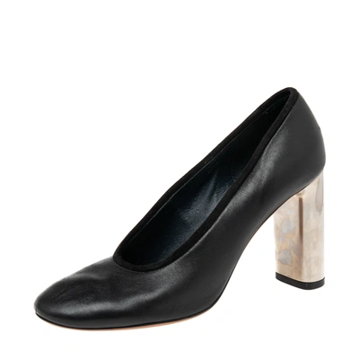 Pre-owned Celine Black Leather Block Heel Pumps Size 37