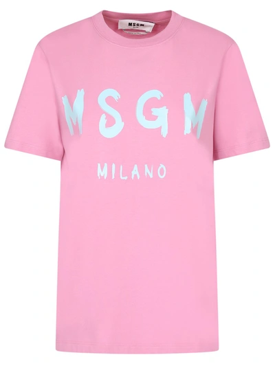 Msgm Printed Cotton-jersey T-shirt In Pink
