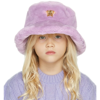 Versace Kids Purple Faux-fur Medusa Bucket Hat