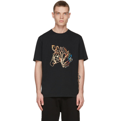Ps By Paul Smith Dreamscape Zebra-print Organic Cotton T-shirt In 79 Black