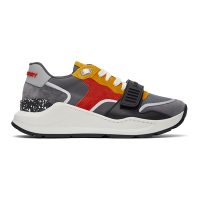 Burberry Touch-strap Panelled Sneakers In Black/red/yellow