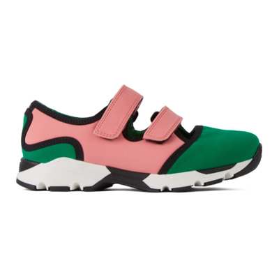 Marni Kids Pink & Green Velcro Scuba Sneakers In Var 2green
