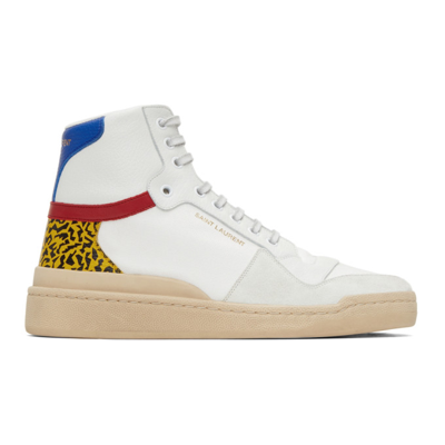 Saint Laurent Multicolor Canvas & Leather Lace-up Sneakers In White