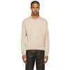 AURALEE OFF-WHITE CASHMERE KNIT LONG SLEEVE POLO