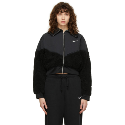 Nike Black Fleece Icon Clash Jacket In Black/black/black/sa