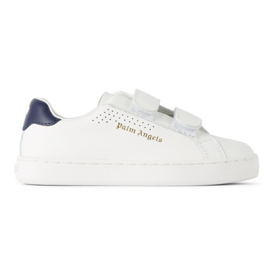 Palm Angels Kids' New Tennis Logo-print Leather Low-top Trainers 6-10 Years In White/navy