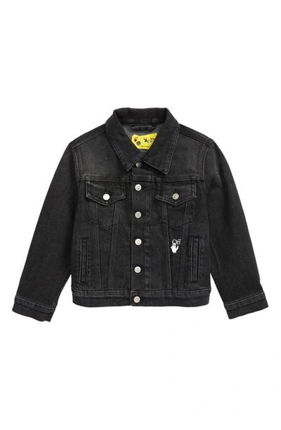 Off-white Kids Faded Black Denim Jacket With Logo And Arrows