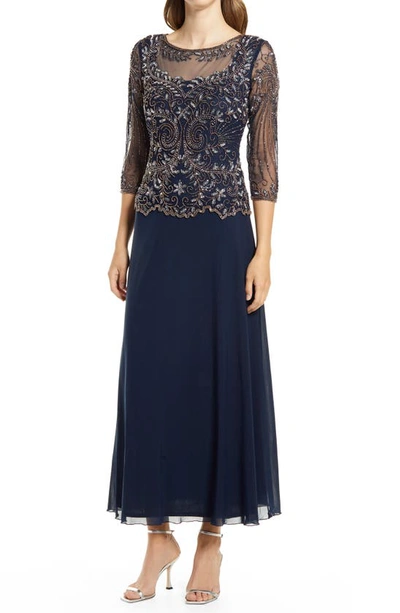 Pisarro Nights Pisaro Nights Beaded Mesh Mock Two-piece Gown In Carbon