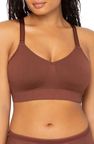 Curvy Couture Smooth Seamless Comfort Bralette In Chocolate