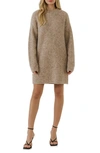 English Factory Cozy Crewneck Long Sleeve Sweater Dress In Taupe