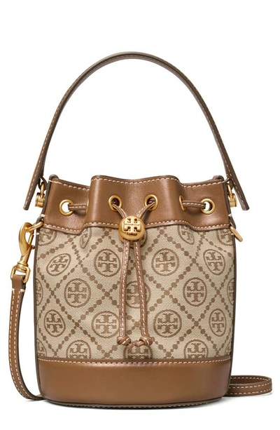 Tory Burch T Monogram Jacquard Mini Bucket Bag In Hazelnut
