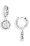 Tory Burch Miller Pave Crystal Hoop Earrings In Silver