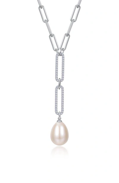 Lafonn Cultured Pearl & Simulated Diamond Y Necklace In Silver