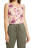 Halogenr Scoop Neck Woven Shell In Purple Petal Breeze Print