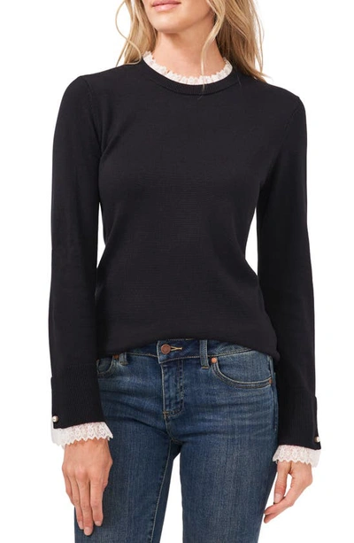 Cece Lace Trim Sweater In Rich Black