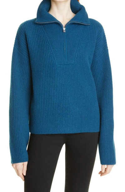 Nordstrom Signature Rib Half Zip Cashmere Sweater In Blue Legion