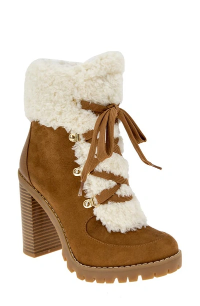 Bcbgeneration Palli Faux Shearling Lace-up Bootie In Camel