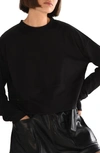 Molly Bracken Long Sleeve Crop Knit Top In Black