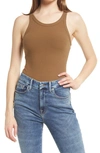 Good American Chunky Rib Tank Bodysuit Sepia001 In Sepia001