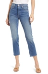 Mother The Tomcat Ripped Crop Straight Leg Jeans In Blue
