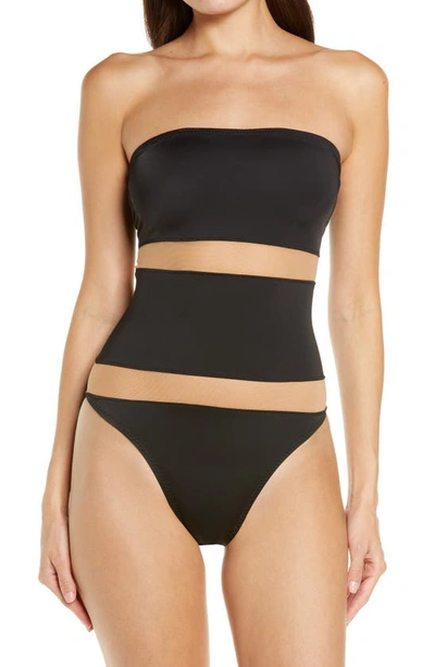 Norma Kamali Bishop Strapless Illusion Insert One-piece Swimsuit In Blacknude Mesh