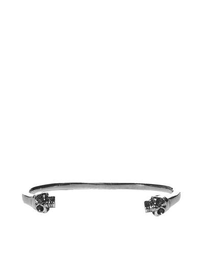 Alexander Mcqueen Silver-tone Metal Skull-embellished Cuff Bracelet In Metallic