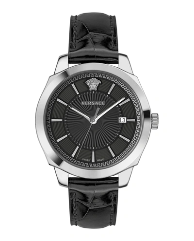 Versace Men's Icon Classic Stainless Steel Leather-strap Watch In Black