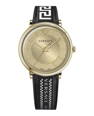 Versace V-circle Strap Watch In Black