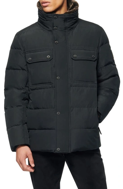 Marc New York Godwin Water Resistant Puffer Coat With Faux Fur Collar In Black