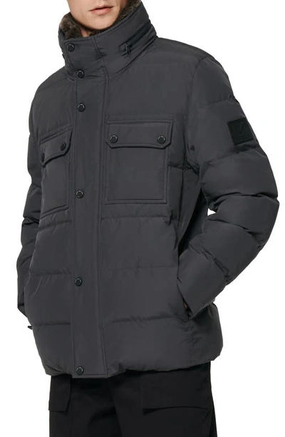 Marc New York Godwin Water Resistant Puffer Coat With Faux Fur Collar In Charcoal