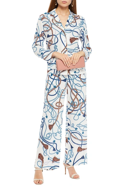 Dundas Printed Crepe De Chine Pajama Set In White