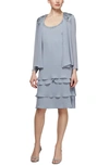 Slny Tiered Chiffon Cocktail Dress With Jacket In Concrete