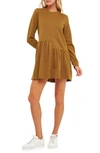 English Factory Ruffle Hem Long Sleeve Knit Dress In Olive