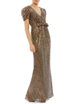 MAC DUGGAL METALLIC LATTICE PUFF SLEEVE GOWN,26661