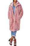 Bernardo Shaggy Faux Fur Coat With Removable Hooded Insert In Pink