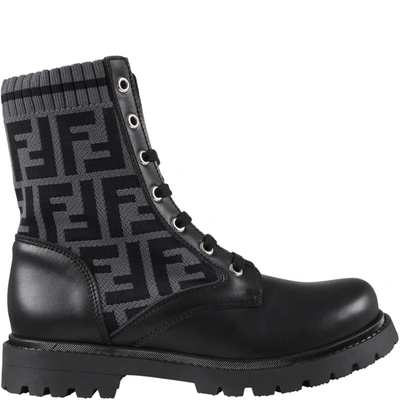 Fendi Black Boots For Kids With Double Ff