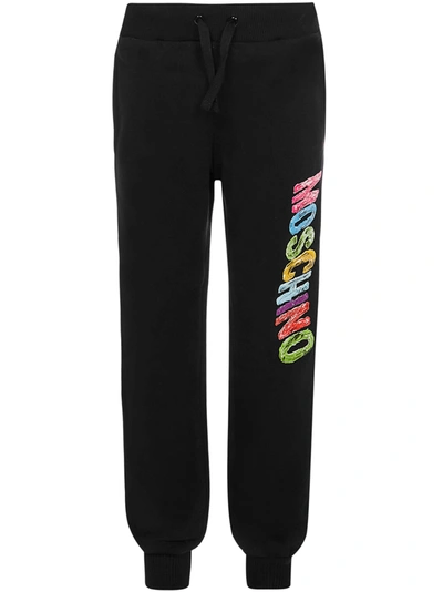 Moschino Kids Painted Logo Trousers In Black