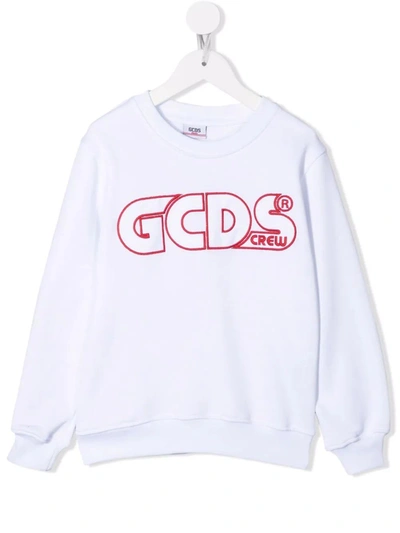 Gcds Mini Kids White Sweatshirt With Red Profiled Logo In Bianco