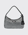 Prada Re-edition 2000 Allover Crystal-embellished Shoulder Bag In F0e18 Alabastro