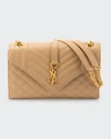 Saint Laurent Medium Tri-quilted Matelasse Grain De Poudre Flap Shoulder Bag, Golden Hardware In 9832 Nude